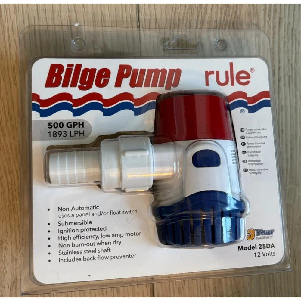 Rule 500GPH 1893 LPH Standard Bilge Pump - 12V model 25DA NEW NIP